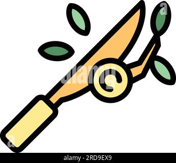 Tree secateurs icon outline vector. Garden grass. Pruning pliers color flat Stock Vector