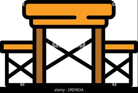 Picnic table chair icon outline vector. Foldable bench. Farden compact color flat Stock Vector
