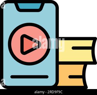 Smartphone lesson icon outline vector. Digital study. Online student color flat Stock Vector