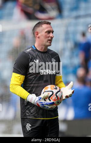Allan McGregor, Rangers FC goalkeeper, while training and at warm up session in Ibrox Stadium, Glasgow before his final game and retiring Stock Photo