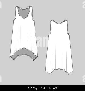 Womens fashion Asymmetrical hem tank top flat sketch drawing design vector Stock Vector