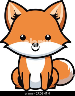 Cute fox isolated on white background. Flat Vector illustration Stock Vector