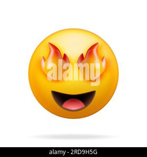 3D Yellow Excited Fire Eyed Emoticon Stock Vector