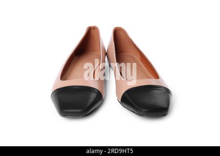 Pair of new stylish square toe ballet flats on white background Stock Photo