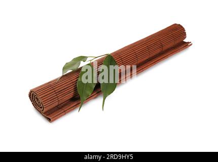 https://l450v.alamy.com/450v/2rd9hy5/rolled-sushi-mat-made-of-bamboo-and-leaves-on-white-background-2rd9hy5.jpg