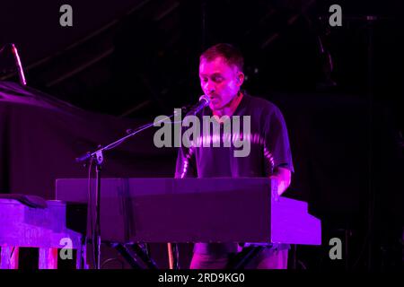 Austin, TX, USA. 17th July, 2023. AUSTIN, TX - JULY 17: Matthew Schwartz, keyboard player of American band Cold War Kids, performs during the concert on July 17, 2023, at Moody Center in Austin, TX. (Credit Image: © AMG/AMG via ZUMA Press Wire) EDITORIAL USAGE ONLY! Not for Commercial USAGE! Stock Photo