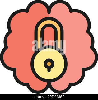 Lock brain icon outline vector. Key head. Smart mind color flat Stock Vector