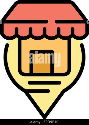 Shop location icon outline vector. Store place. Market pin color flat Stock Vector