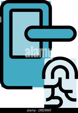 Door fingerprint icon outline vector. Lock access. Code privacy color flat Stock Vector