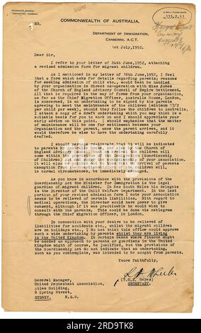 Migrant Letters HISTORICAL LETTER FROM THE DEPARTMENT OF IMMIGRATION, CANBERRA ...