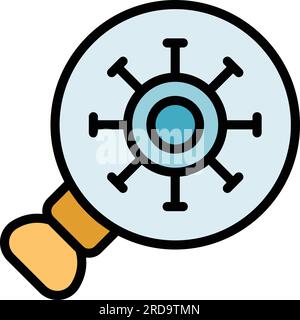 Magnifying virus icon outline vector. Detection bacteria. Cell infection color flat Stock Vector