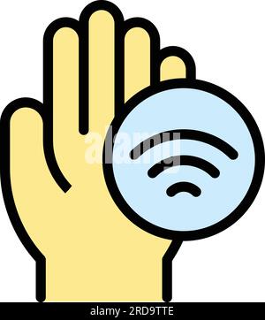 Palm authentication icon outline vector. Biometric recognition. Handprint verification color flat Stock Vector