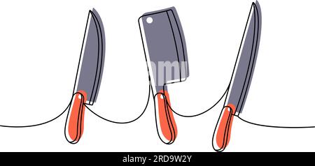 Kitchen knife one line continuous drawing. Kitchen tools continuous one ...