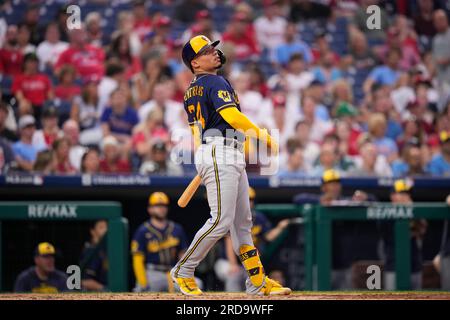 Milwaukee Brewers' William Contreras plays during a baseball game, Tuesday,  July 18, 2023, in Philadelphia. (AP Photo/Matt Slocum Stock Photo - Alamy