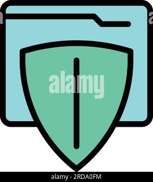 Shield folder icon outline vector. Storage file. Safety data color flat Stock Vector