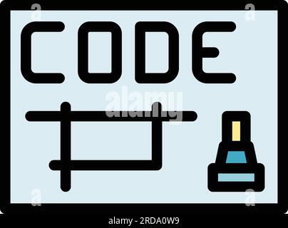Cnc machine code icon outline vector. Work tool. Industry laser color flat Stock Vector