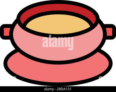 Home cream soup icon outline vector. Bowl plate. Hot soup color flat Stock Vector