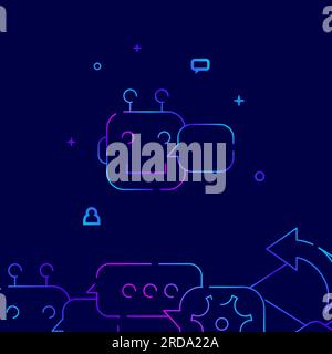 Robot, chat bot gradient line vector icon, simple illustration on a dark blue background, support connection related bottom border. Stock Vector