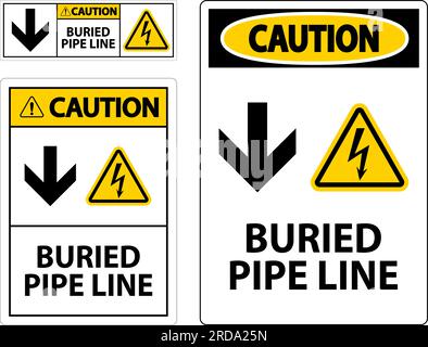 Caution Sign Buried Pipe Line With Down Arrow and Electric Shock Symbol Stock Vector