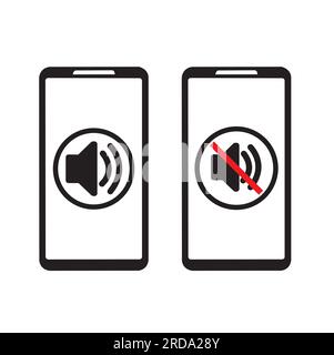 Smartphones with on and off sound sign in the screen on a white background with copy space Stock Vector