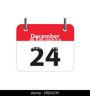 Calendar sheet with the date of december 24th on a white background with copy space Stock Vector