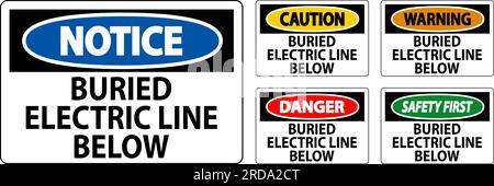 Caution Sign Buried Electric Line Below On White Background Stock Vector