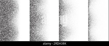 Set of fading wavy rectangular gradients. Black dotted texture element collection. Stippled shade object pack. Noise grain dotwork shapes. Vanishing halftone effect illustrations bundle. Vector Stock Vector