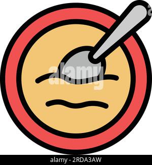 Cheese cream soup icon outline vector. Chicken bowl. Milk dish color flat Stock Vector
