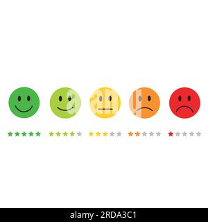 Level of satisfaction face shape and stars on a white background with copy space Stock Vector