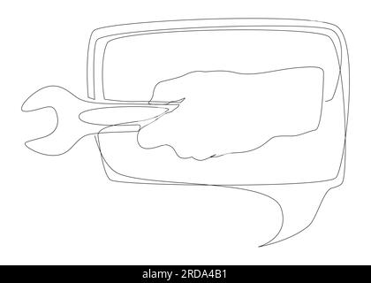 One continuous line of speech bubble with Wrench. Thin Line Illustration vector concept. Contour Drawing Creative ideas. Stock Vector