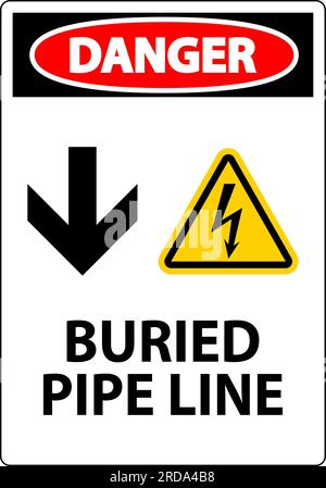 Danger Sign Buried Pipe Line With Down Arrow and Electric Shock Symbol