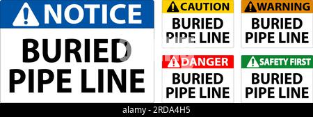 Caution Sign Buried Pipe Line On White Background Stock Vector