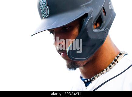 Seattle Mariners' Julio Rodriguez walks during the baseball All-Star Game  red carpet show Tuesday, July 11, 2023, in Seattle. (AP Photo/Lindsey  Wasson Stock Photo - Alamy