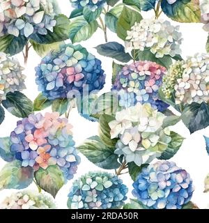 Seamless pattern of watercolor hydrangeas. Vector illustration Stock Vector
