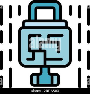 Cyber lock icon outline vector. Secure key. Hacker system color flat Stock Vector