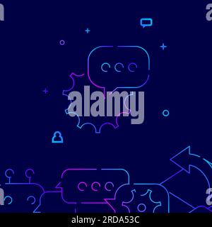 Chat with technical support gradient line vector icon, simple illustration on a dark blue background, support connection related bottom border. Stock Vector
