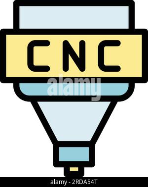 Drill cnc machine icon outline vector. Work lathe. Factory industry color flat Stock Vector