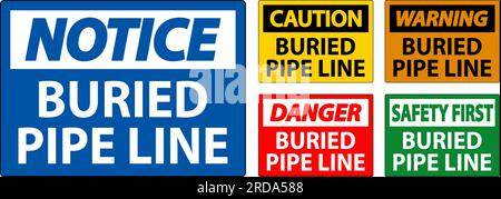 Caution Sign Buried Pipe Line On White Background Stock Vector