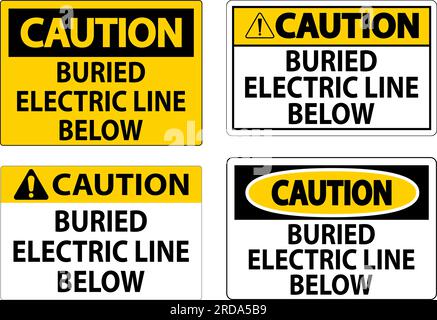 Caution Sign Buried Electric Line Below On White Background Stock Vector