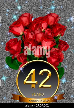 3d illustration, 42 anniversary. golden numbers on a festive background. poster or card for anniversary celebration, party Stock Photo