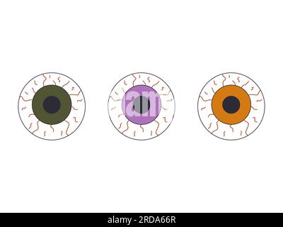 A set of eyeballs isolated on white background. Halloween elements. Clip art. Horror party artwork. Stock Vector