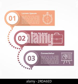 diagram with three steps with numbers and line icons, flat design, vector eps10 illustration Stock Vector