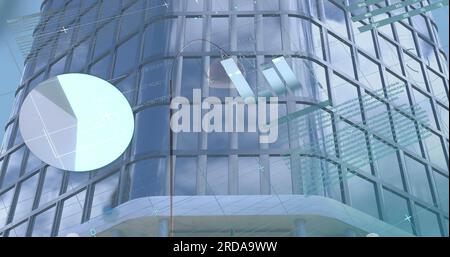 Composite of financial data processing over modern office building Stock Photo