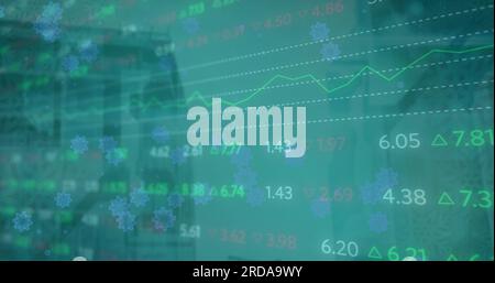 Composite of financial data processing over cityscape Stock Photo