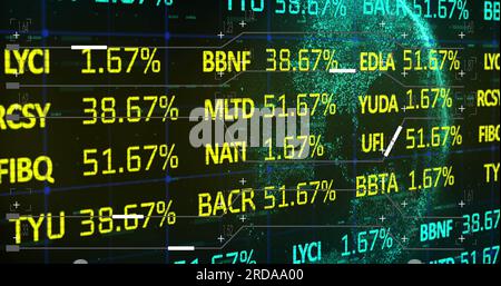 Composite of financial data processing over globe Stock Photo