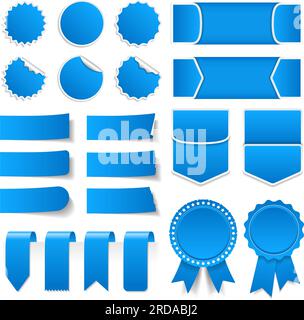 Blue price tags, stickers, labels, banners and ribbons, vector eps10 illustration Stock Vector