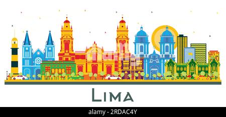 Lima Peru City Skyline with Color Buildings Isolated on White. Vector Illustration. Business Travel and Tourism Concept with Lima City. Lima Cityscape Stock Vector