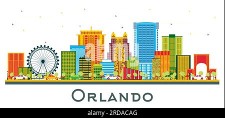 Orlando Florida City Skyline with Color Buildings Isolated on White. Vector Illustration. Business Travel and Tourism Concept with Modern Architecture Stock Vector