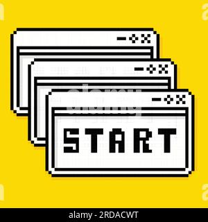 Start. User Interface in Retro Pixel Art Style. Vector Illustration. Desktop Computer Element. Stock Vector