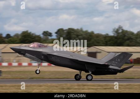 USAF F-35 Lightning II landing at RIAT Fairford 2023. Stock Photo